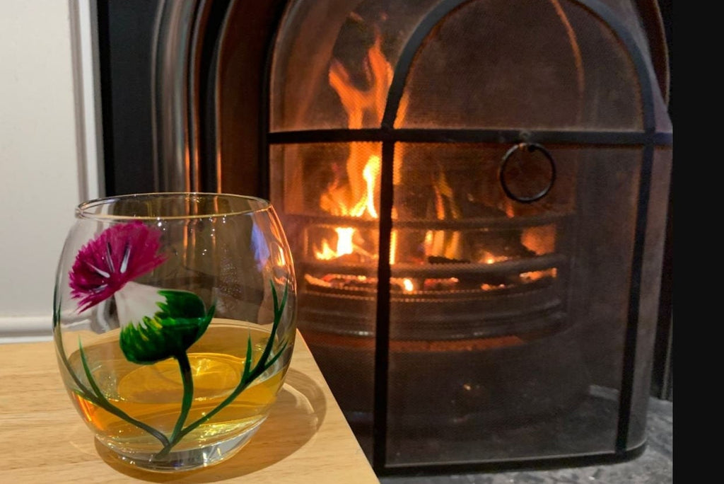 Whisky Glass hand painted with my bespoke Thistle Design, Original, Wedding Decor, Gift, Outlander, Scottish, water,
