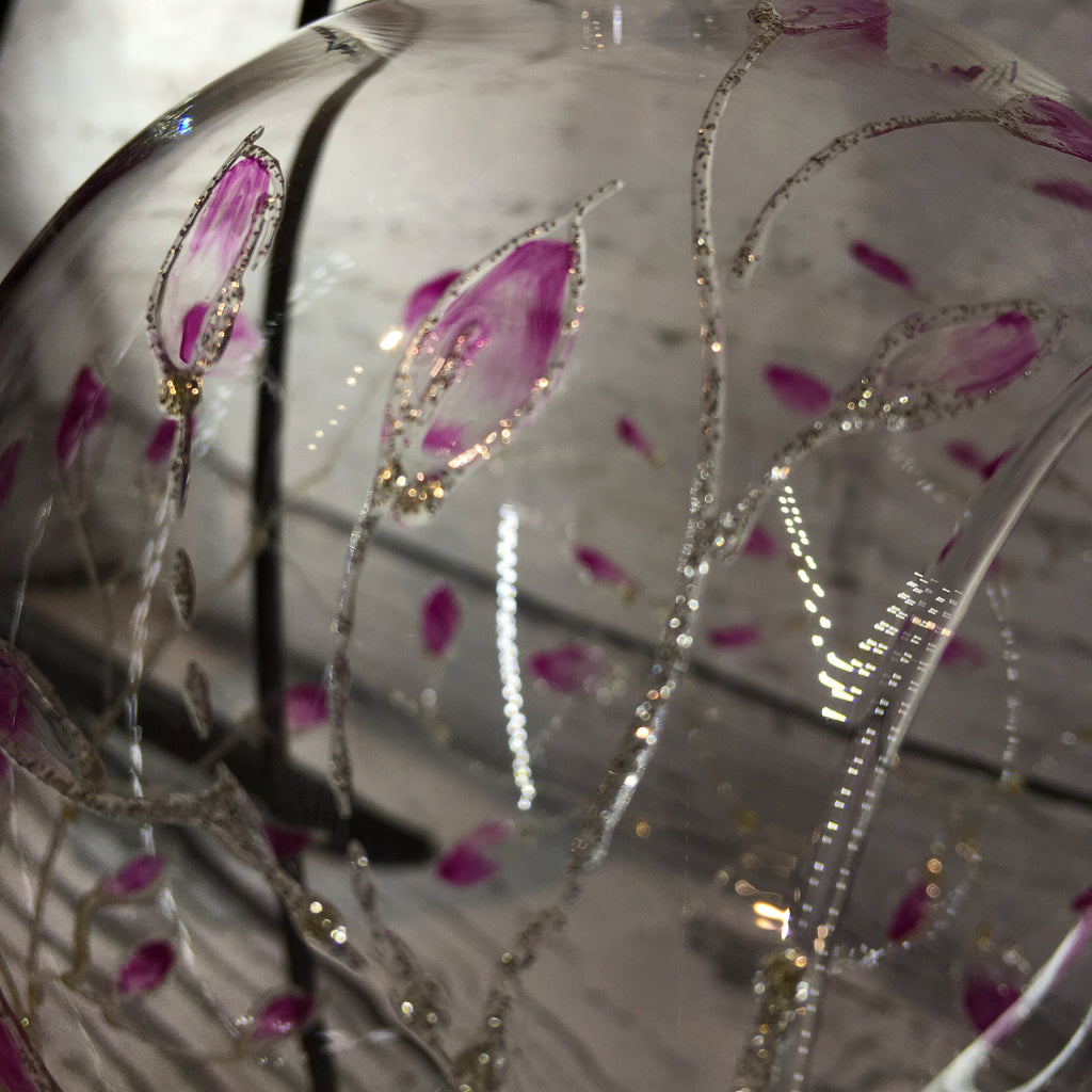 Hanging Tea Light Holder hand painted with my Sparkly SAilver and Pink Leaf Design, Birthday, Mother, Best Friend Gift