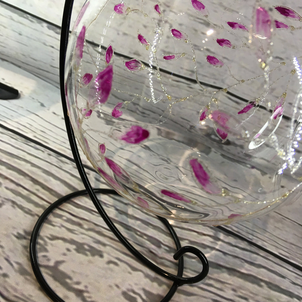 Hanging Tea Light Holder hand painted with my Sparkly SAilver and Pink Leaf Design, Birthday, Mother, Best Friend Gift