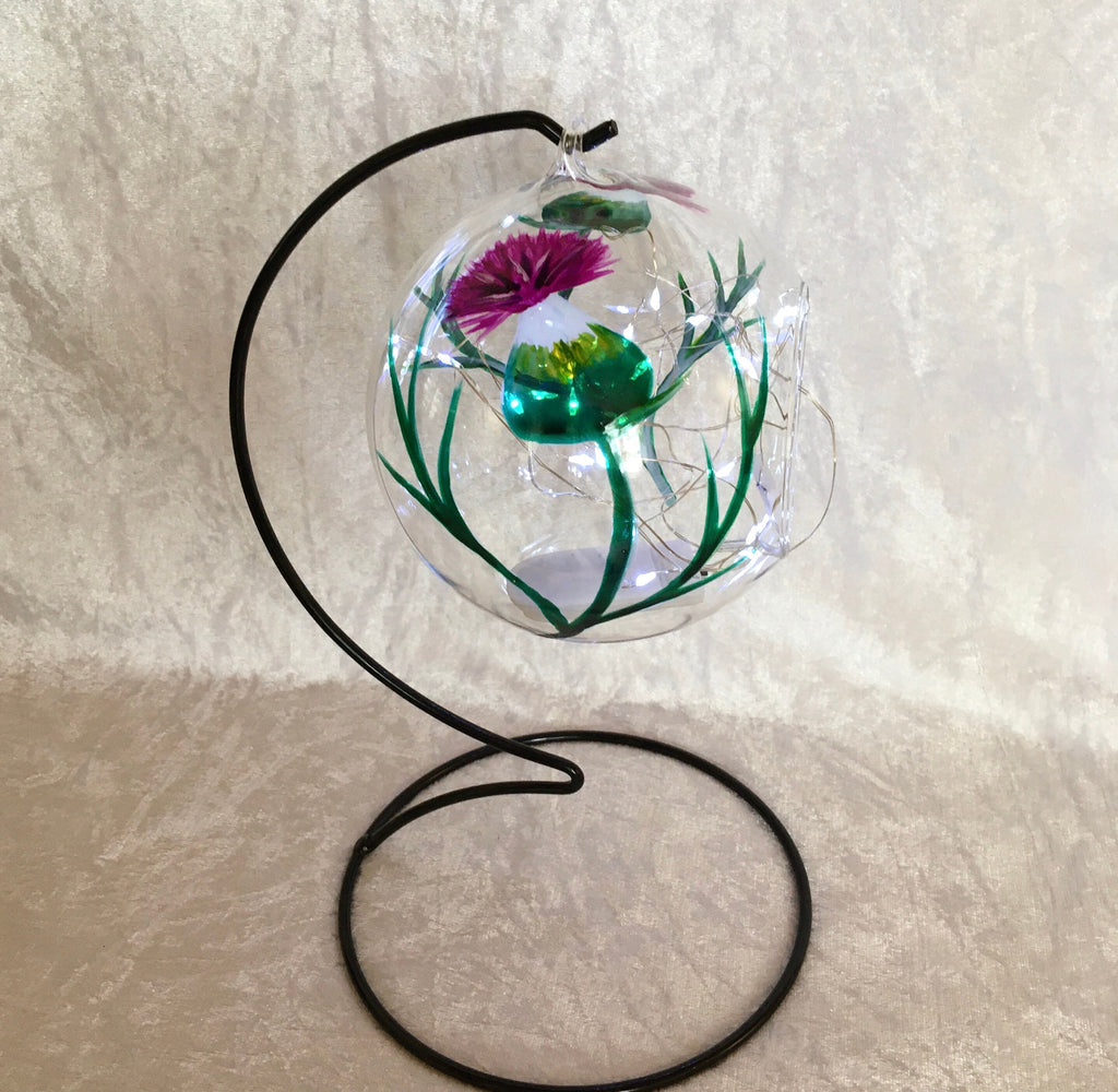 Hanging Tea Light holder hand painted in Scotland with my unique Thistle Design, Scottish, candle holder, Chardon, Outlander. Inc stand.