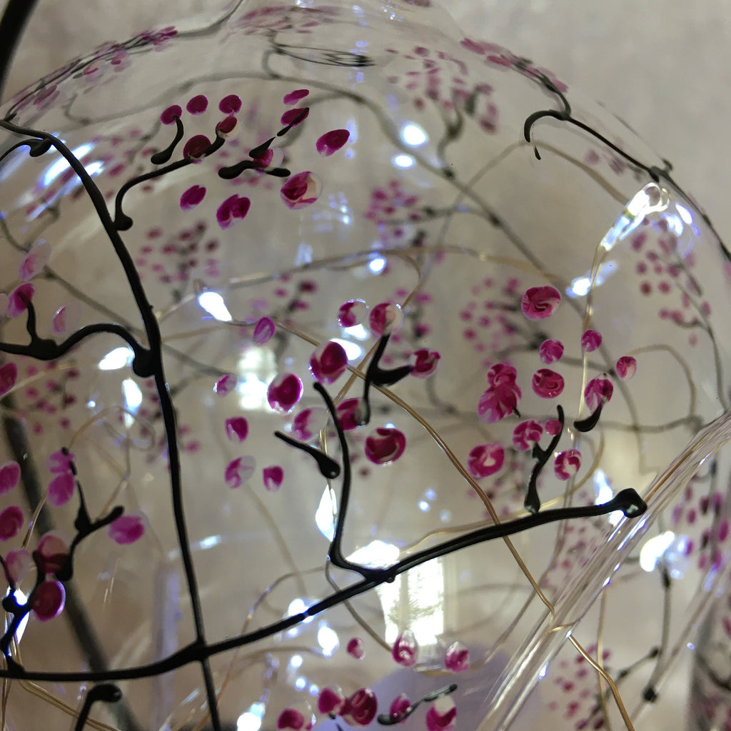 Hanging  Glass Tea Light holder, hand painted with my Blossom Design, Pink, mothers day, birthday, lamp, candle holder and stand.