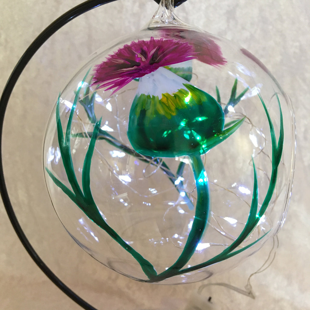 Hanging Tea Light holder hand painted in Scotland with my unique Thistle Design, Scottish, candle holder, Chardon, Outlander. Inc stand.
