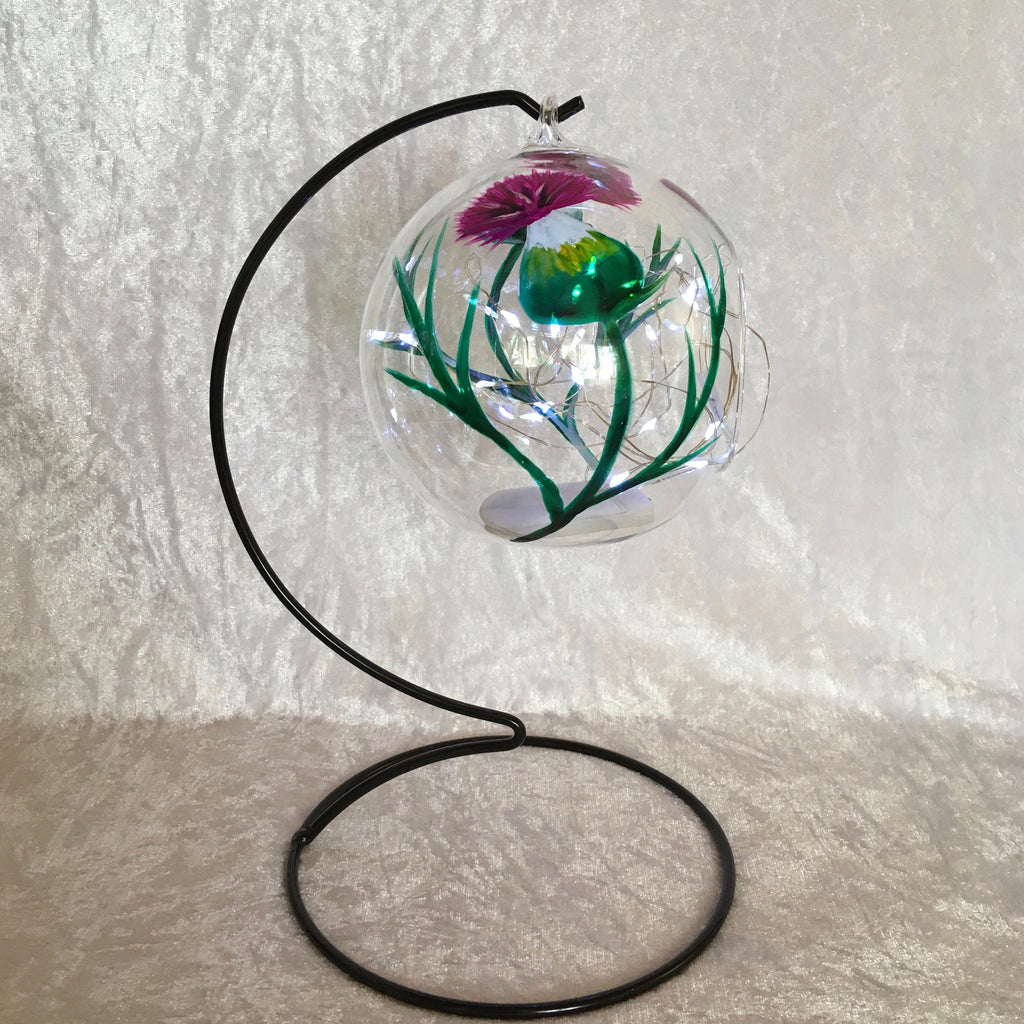 Hanging Tea Light holder hand painted in Scotland with my unique Thistle Design, Scottish, candle holder, Chardon, Outlander. Inc stand.