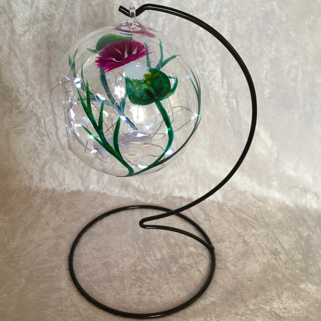 Hanging Tea Light holder hand painted in Scotland with my unique Thistle Design, Scottish, candle holder, Chardon, Outlander. Inc stand.