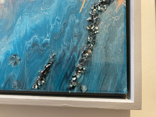 Abstract Fluid Art Canvas Set – Original Mixed Media Wall Art with Crushed Glass