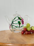 Tea pot and cup set for one, cute with hand painted thistle, Scottish design, pink thistle, cup, diffuser and cup set. Outlander, Scottish,