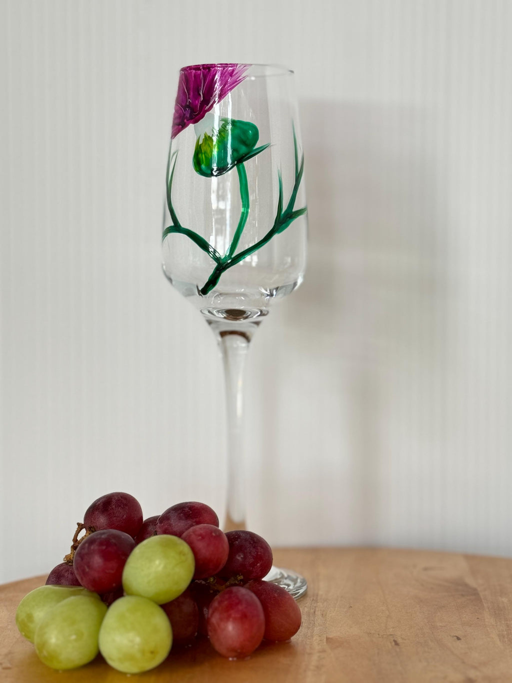 Prosecco or Champagne Glass hand painted with my unique Thistle Design, Outlander, Scottish, Champagne Christmas Gift. Mothers Day Gift