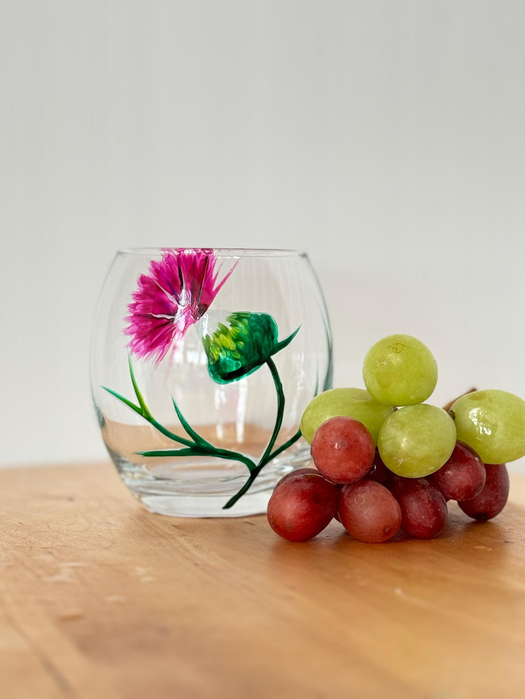 Whisky Glass hand painted with my bespoke Thistle Design, Original, Wedding Decor, Gift, Outlander, Scottish, water,