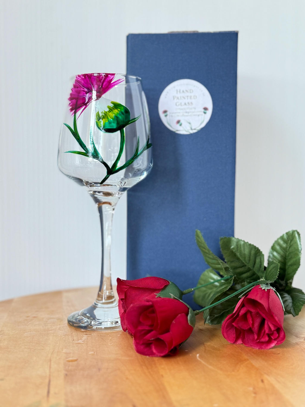 Red Wine Glass Hand Painted in Scotland unique thistle design,  Wedding Decor, Gift, Outlander, Dinner Party, 400ml large bowl