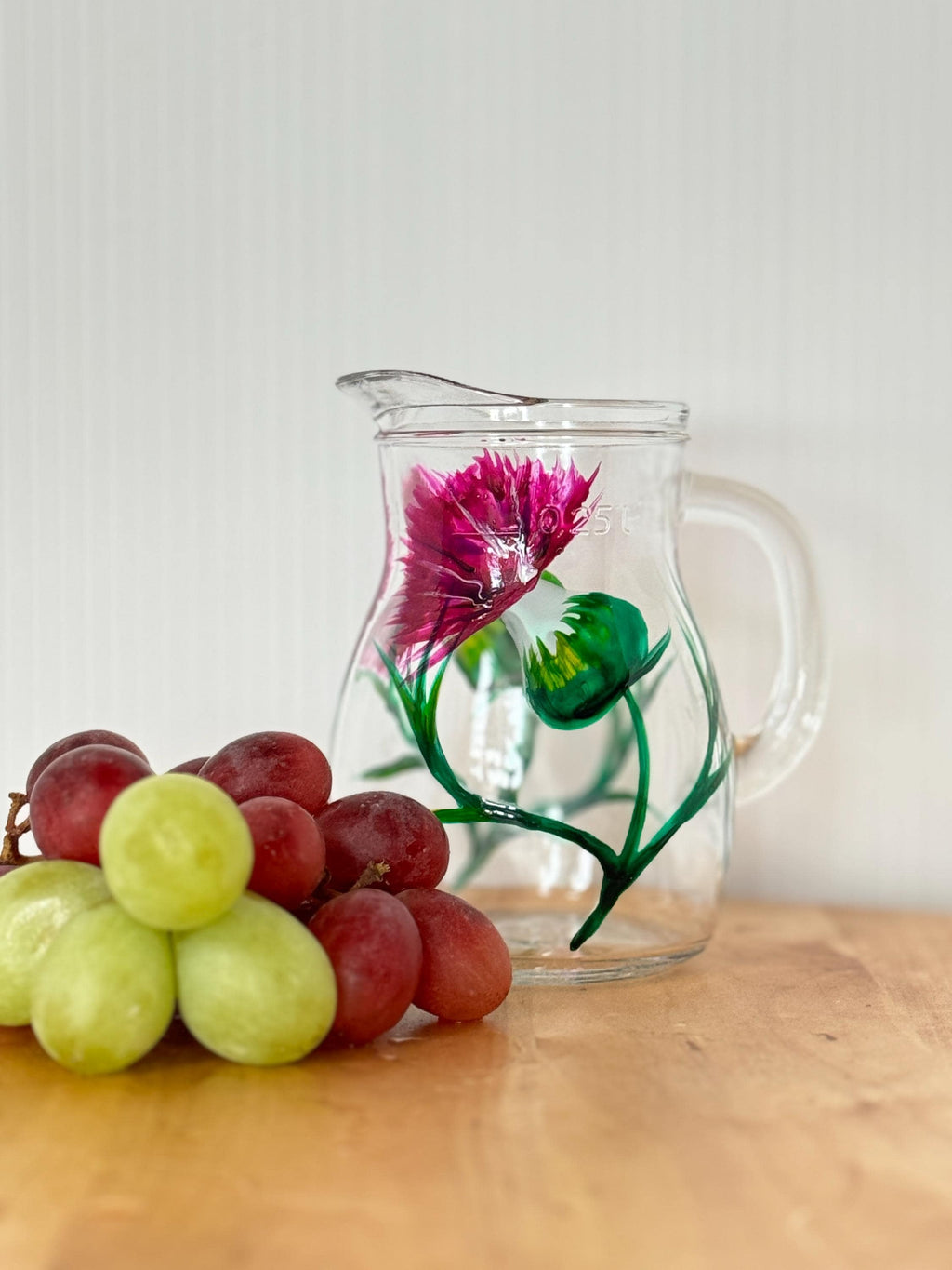 Hand-Painted Thistle Glass Jug | 0.25L Mini Pitcher | Scottish Floral Cream Jug | Small Glass Vase | Celtic Kitchen Decor Gift