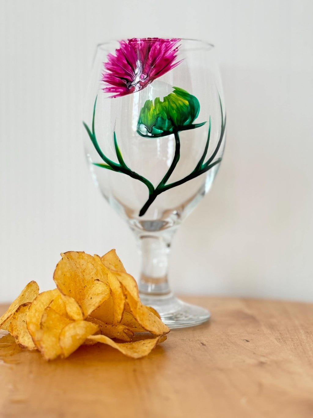 Stemmed Beer, snifter or Juice glass hand Painted with my unique Thistle Design, Outlander, Gift Boxed, Scottish, Made in Scotland