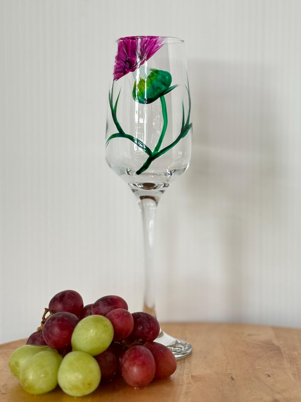 Prosecco or Champagne Glass hand painted with my unique Thistle Design, Outlander, Scottish, Champagne Christmas Gift. Mothers Day Gift