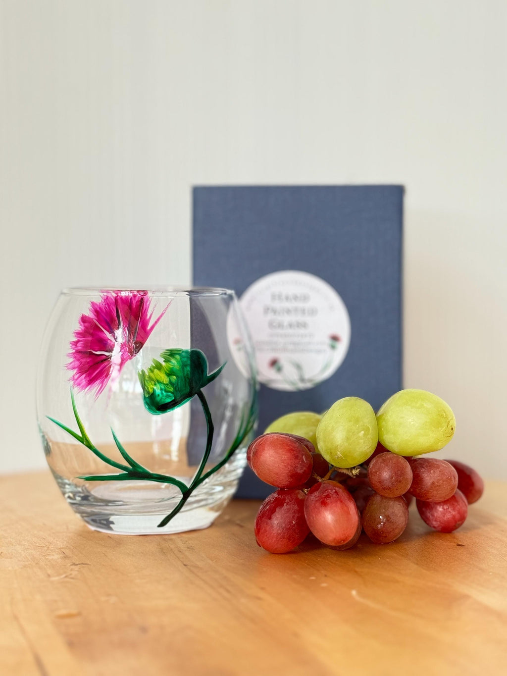 Whisky Glass hand painted with my bespoke Thistle Design, Original, Wedding Decor, Gift, Outlander, Scottish, water,