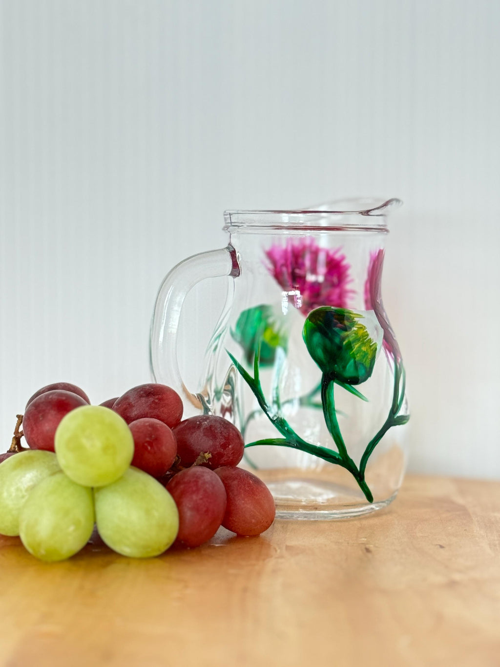 Hand-Painted Thistle Glass Jug | 0.25L Mini Pitcher | Scottish Floral Cream Jug | Small Glass Vase | Celtic Kitchen Decor Gift