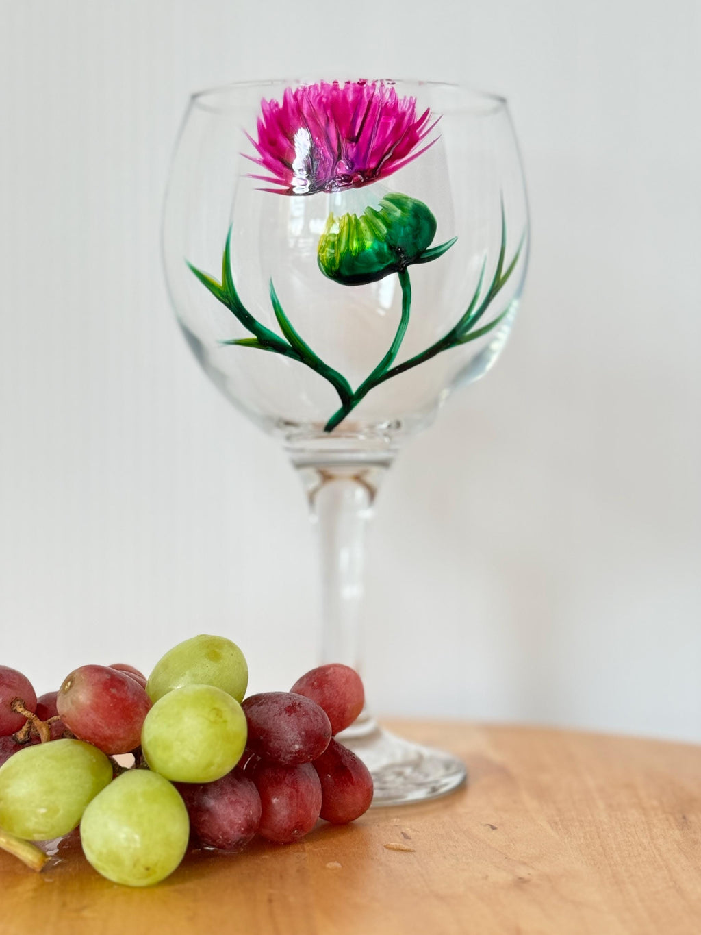 Hand Painted Gin Glass with Scottish Thistle | Large Balloon Glass | Scotland Gift for Her | Celtic Barware | Unique Floral Stemware