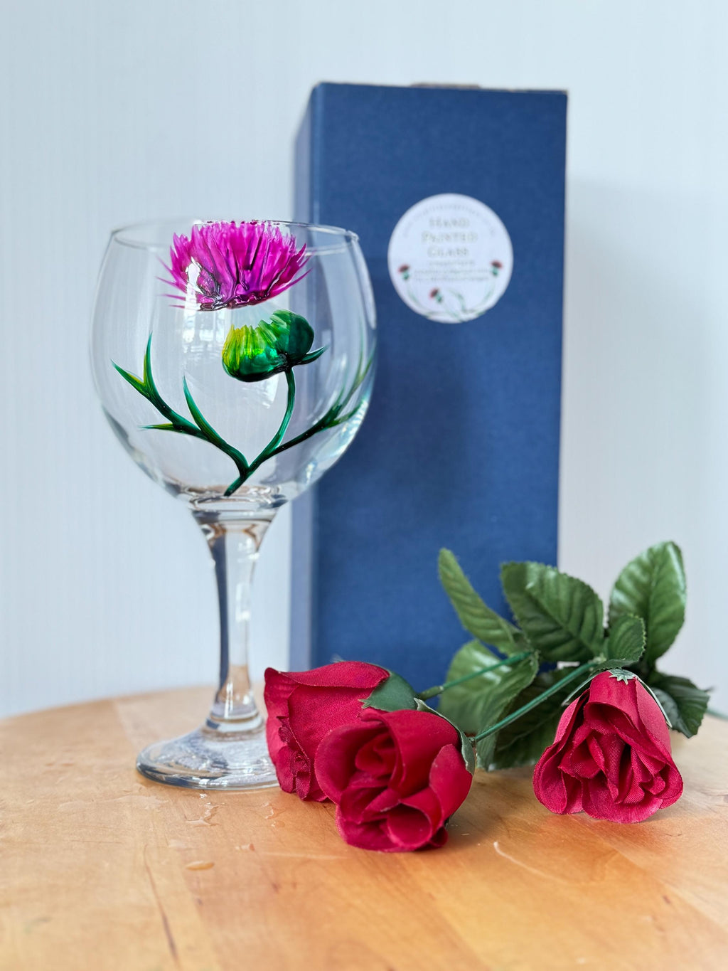 Hand Painted Gin Glass with Scottish Thistle | Large Balloon Glass | Scotland Gift for Her | Celtic Barware | Unique Floral Stemware